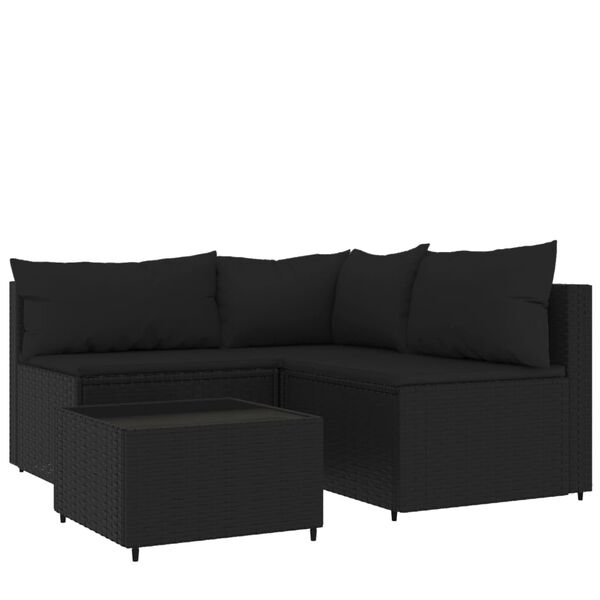 vidaXL Patio Lounge Set Black PE rattan Adjustable Feet Patio Lounge Set