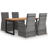 vidaXL 5 Piece Patio Dining Set with Cushions Poly Rattan Gray