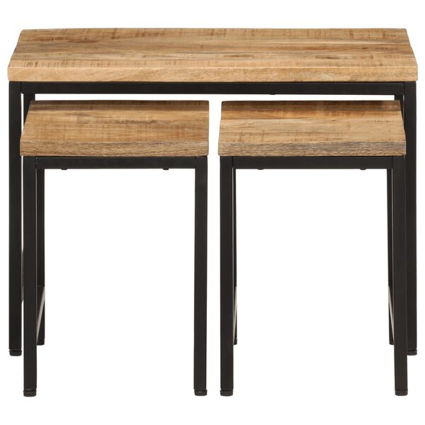 vidaXL Nesting Coffee Table Rough Mango Wood color with Black Iron