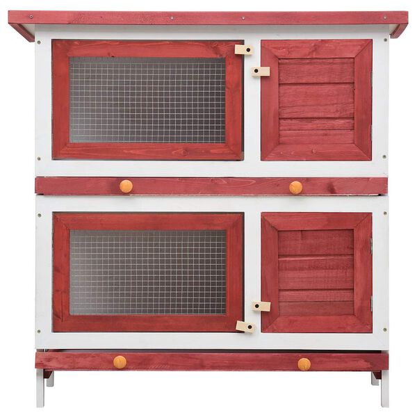vidaXL Rabbit Hutch Red Solid pine wood Large Pull-Out Rabbit Hutch