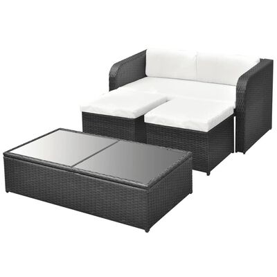 vidaXL 4 Piece Patio Lounge Set with Cushions Poly Rattan Black