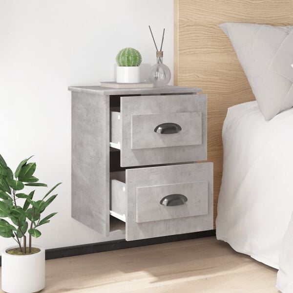 vidaXL Wall-mounted Bedside Cabinet Concrete Grey Engineered Wood