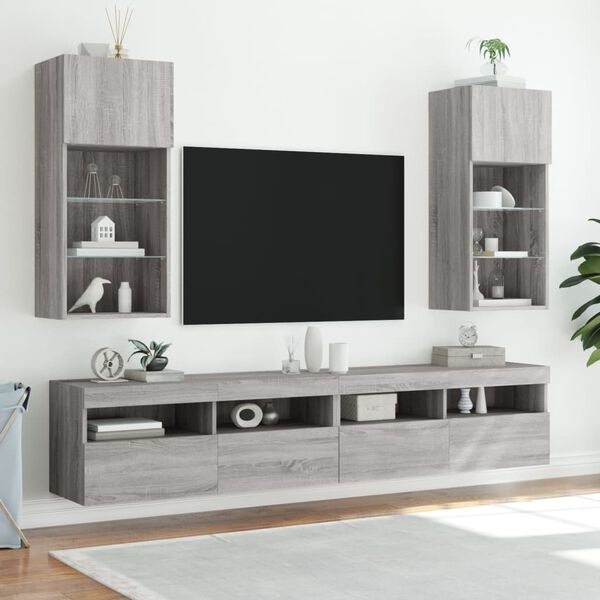 vidaXL TV Cabinet Grey Sonoma Engineered Wood, Glass Medium Modern