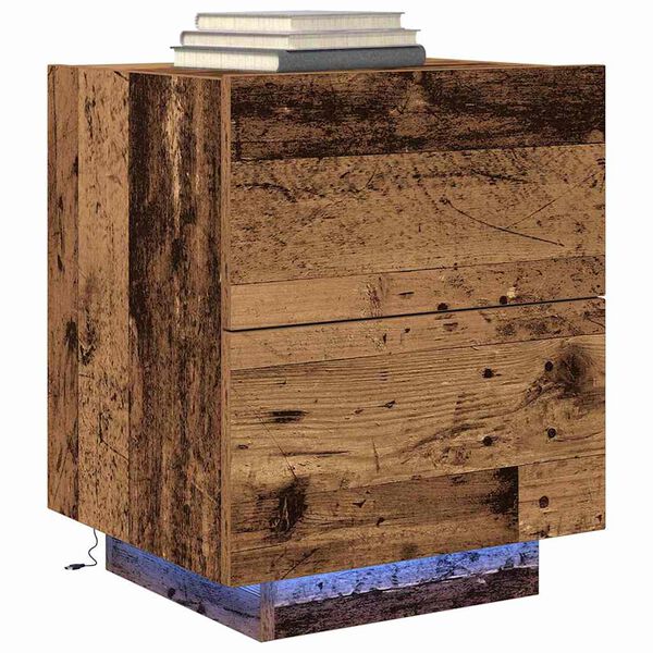 vidaXL Bedside Cabinet with Drawer Old Wood 17.72 x 15.75 x 21.65 in