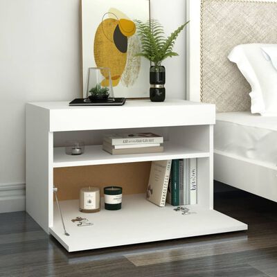 vidaXL Bedside Cabinet & LED Lights 2 pcs White 23.6"x13.8"x15.7" Engineered Wood