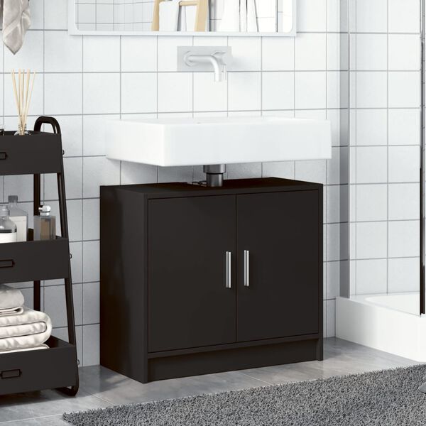 vidaXL Sink Cabinet Black Engineered Wood Medium Sink Cabinet