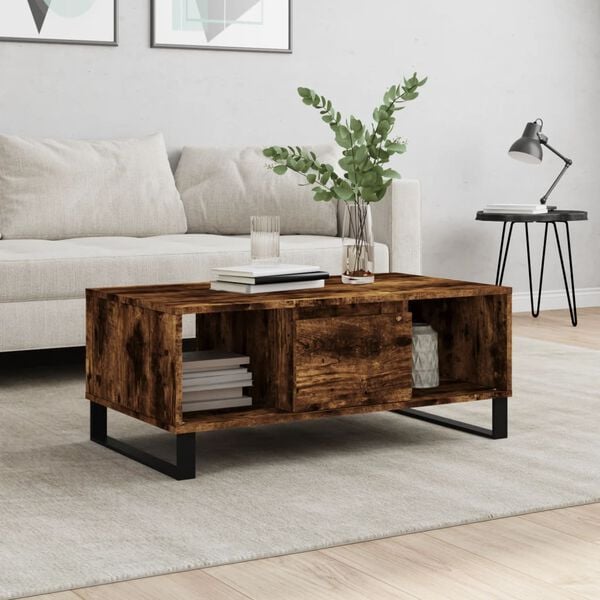 vidaXL Coffee Table Smoked Oak Engineered Wood, Metal