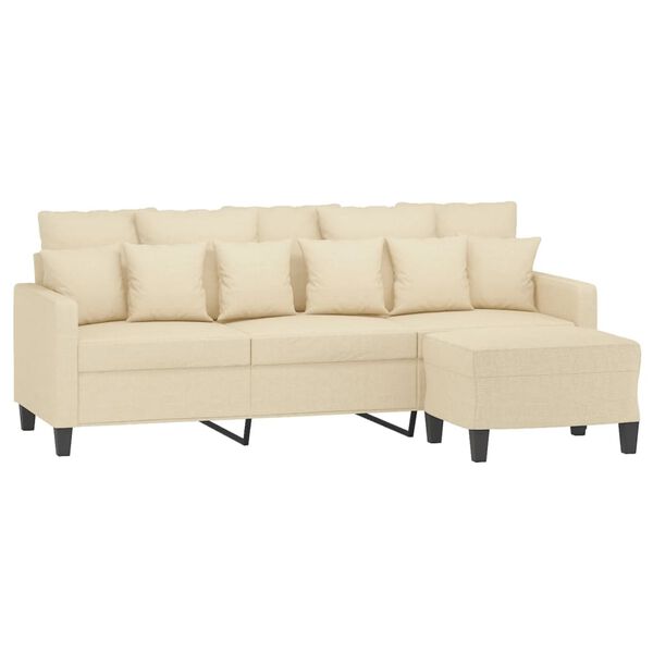 vidaXL 3-Seater Sofa with Footstool Cream 70.9" Fabric