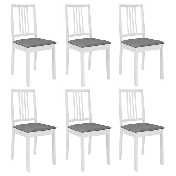 vidaXL Dining Chair Set of 6 White and Grey Solid Wood and 100% Polyester