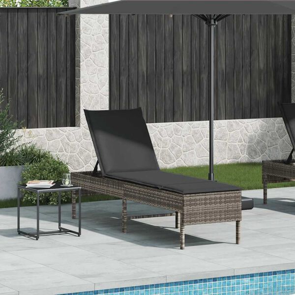 vidaXL Sun Lounger with Cushion Grey 55x200x44cm Poly Rattan