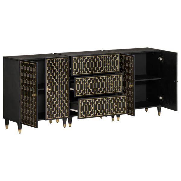 vidaXL Side Cabinet Set of 3 Black Solid mango wood Medium Cabinet