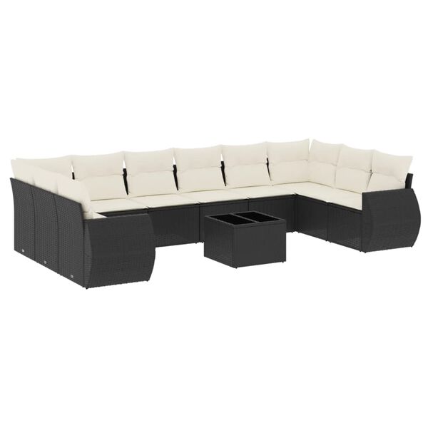 vidaXL Garden Sofa Set Black Cushions with Cream White Covers