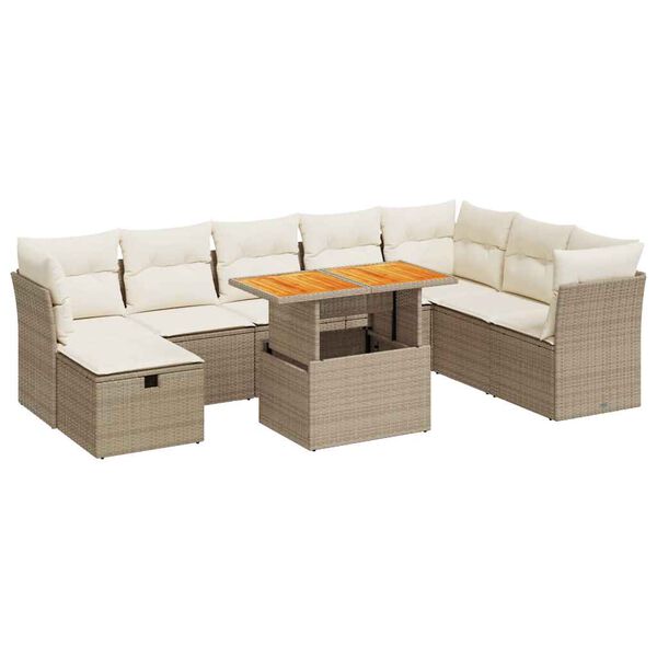 vidaXL Garden Sofa Set Beige Poly Rattan Large Adjustable Feet