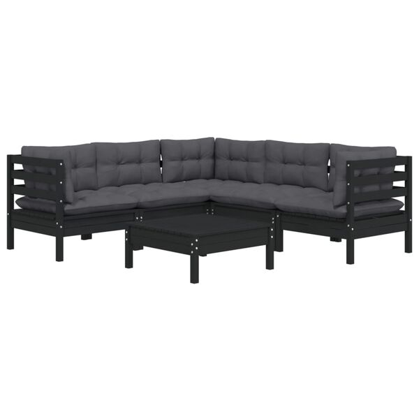 vidaXL Garden Lounge Set Black Solid pinewood Modular, 6-piece Square