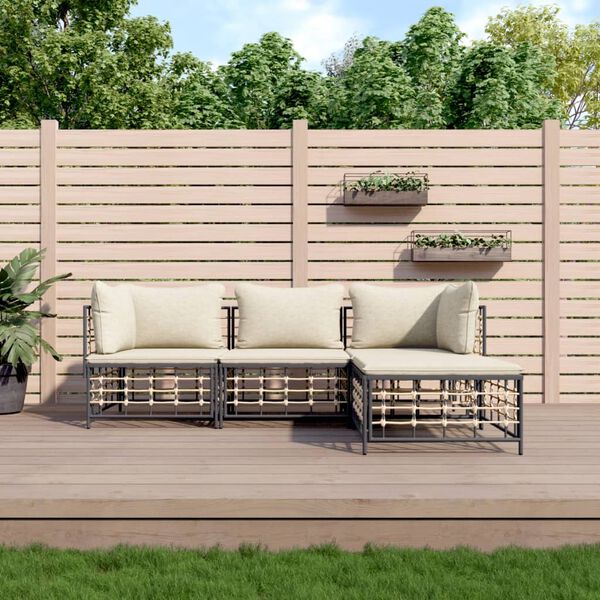 vidaXL Garden Lounge Set Anthracite Poly rattan, powder-coated steel, fabric