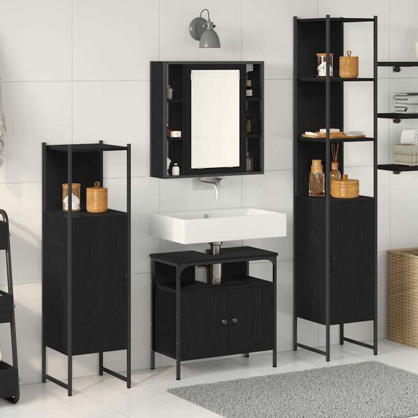 vidaXL Bathroom Furniture Set 4 pcs Black Oak Engineered Wood
