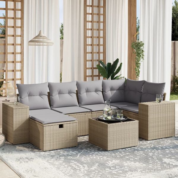 vidaXL Garden Sofa Set Mix Beige Poly Rattan Large Removable Covers