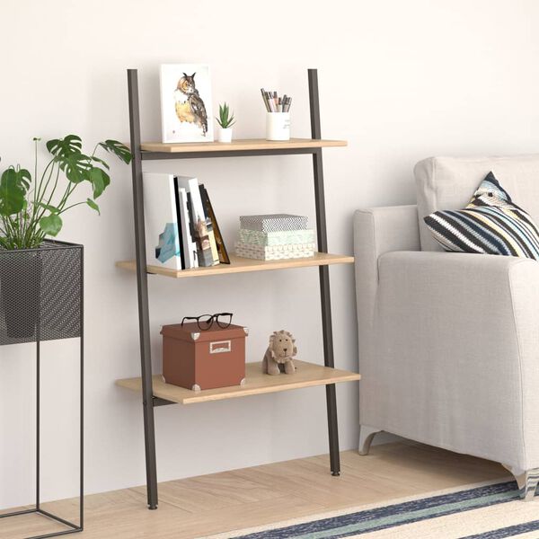 vidaXL Leaning Shelf Light Brown and Black Engineered Wood and Steel