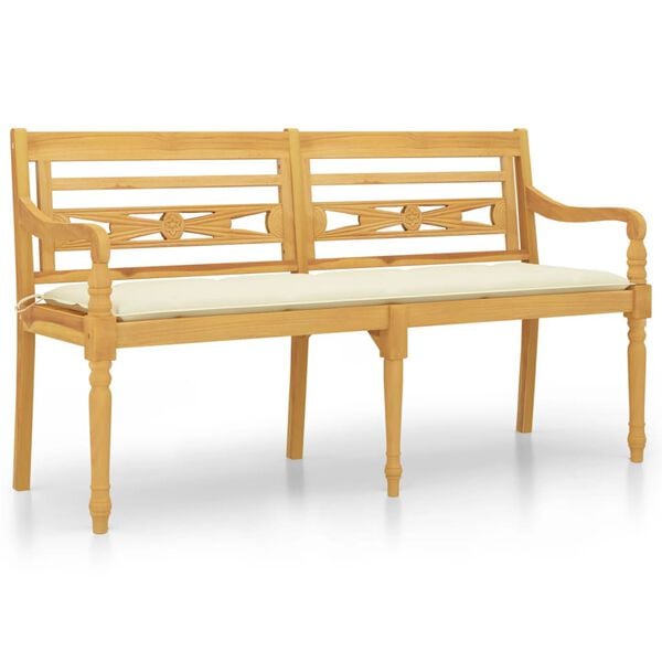 vidaXL Bench Cream Solid teak wood Large Durable Bench Rectangular