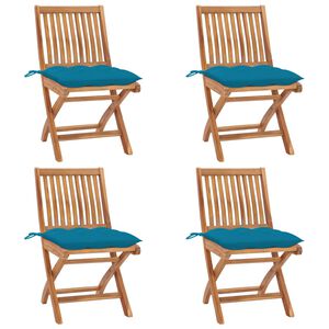 vidaXL Patio Chair Set of 4 Teak color, light blue cushion
