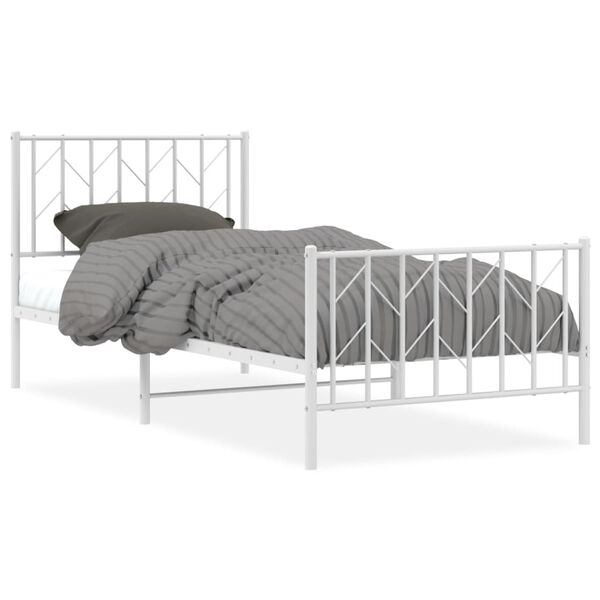 vidaXL Bed Frame White Steel Twin Bed Frame Rectangular Traditional