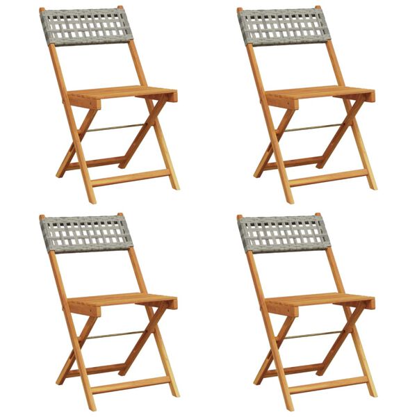 vidaXL Garden Chair Set of 4 Grey PE rattan and solid acacia wood