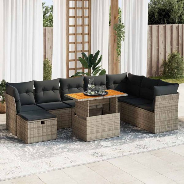 vidaXL Garden Sofa Set Beige PE rattan 9 Piece Set Adjustable Feet