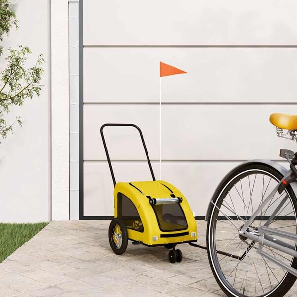 vidaXL Pet Bike Trailer Yellow Oxford Fabric, Iron, PVC Medium Foldable