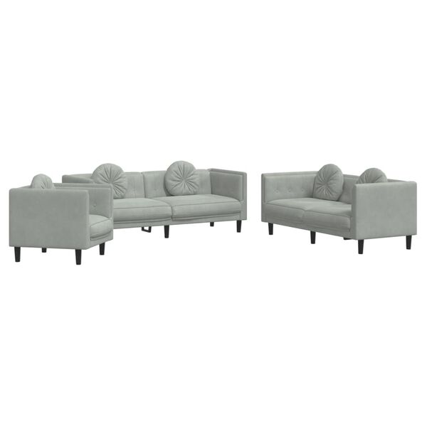 vidaXL Sofa Set Light grey Velvet (100% polyester), plywood, solid wood