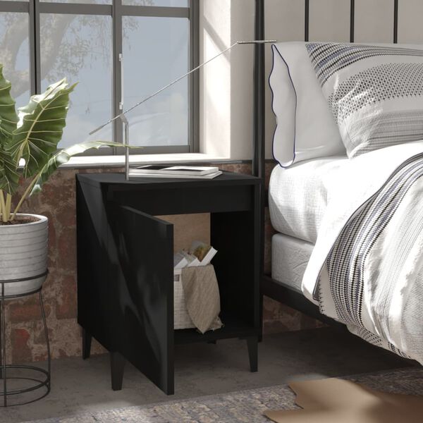 vidaXL Bed Cabinet Set of 2 Black Engineered wood, Metal Compact