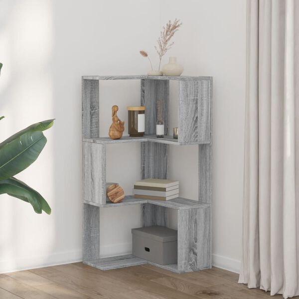vidaXL Corner Bookcase 3-Tier Grey Sonoma 19.7x19.7x40.2" Engineered Wood
