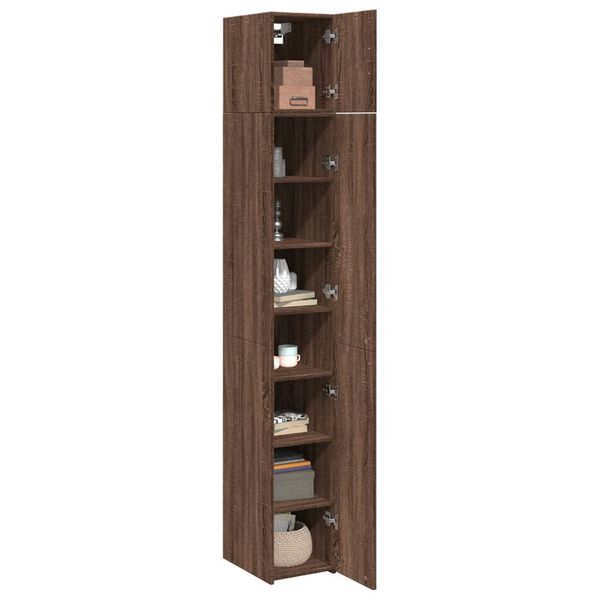 vidaXL Slim Storage Cabinet Brown Oak 11.8"x16.7"x88.6" Engineered Wood
