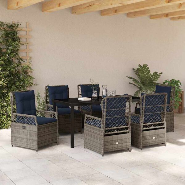vidaXL Garden Dining Set 7 pcs Gray poly rattan