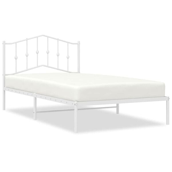 vidaXL Bed Frame White Powder-Coated Steel Twin Bed Frame Rectangular