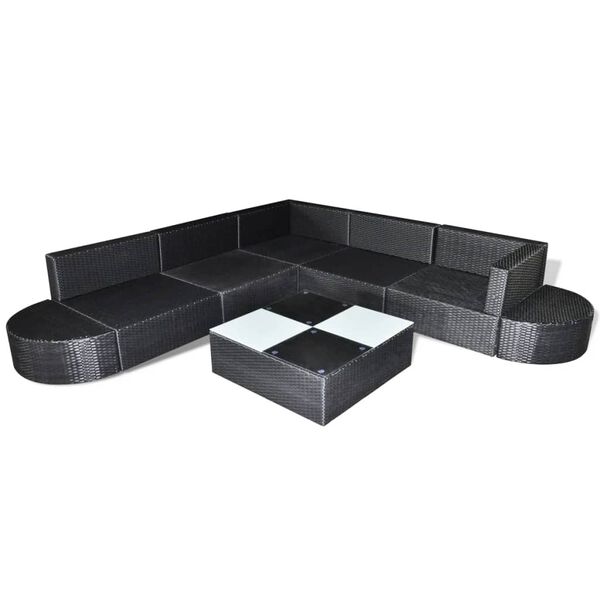 vidaXL Patio Lounge Set of 8 Black Powder-Coated Steel Large Modular