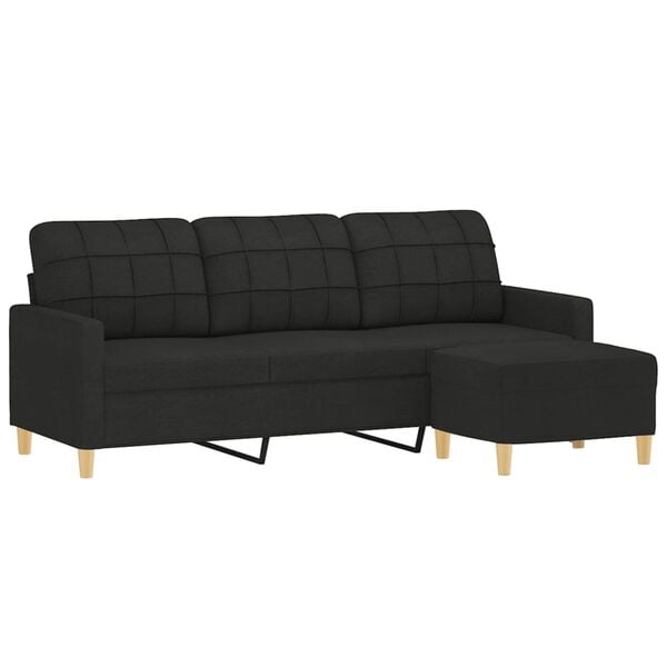 vidaXL 3-seater Sofa With Footstool Black