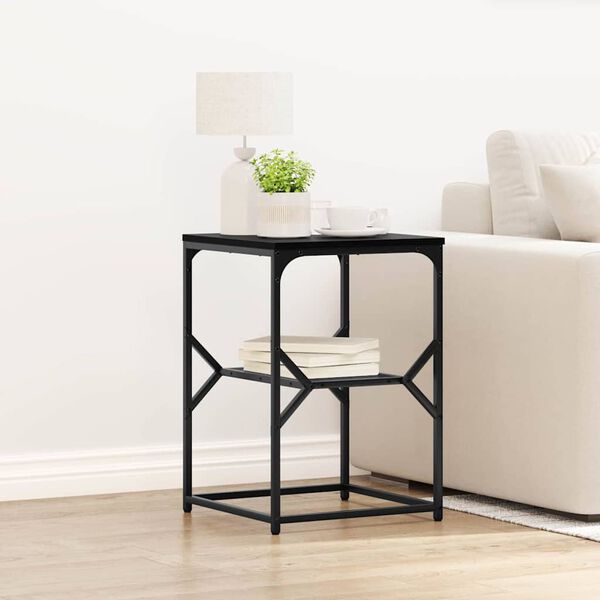 vidaXL Side Table Black Oak 16.14 x 15.75 x 23.62 in