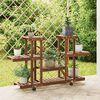 vidaXL Flower Stand With Wheels Carbonised brown Carbonised fir wood