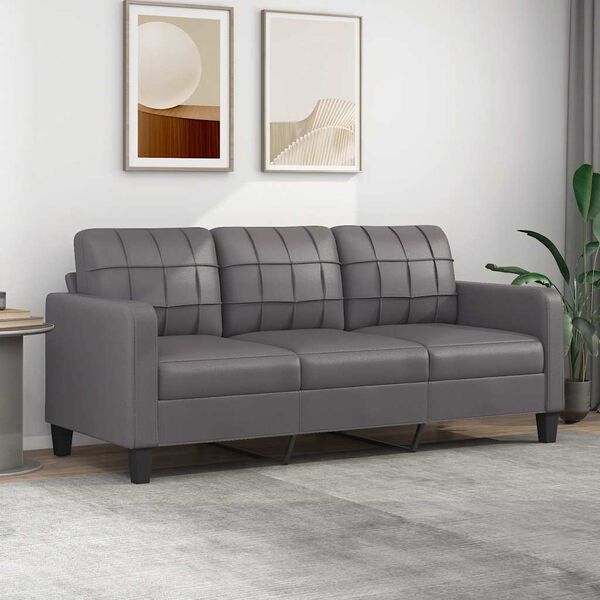 vidaXL 3-seater Sofa Grey Faux leather, metal, textilene Three-Seater