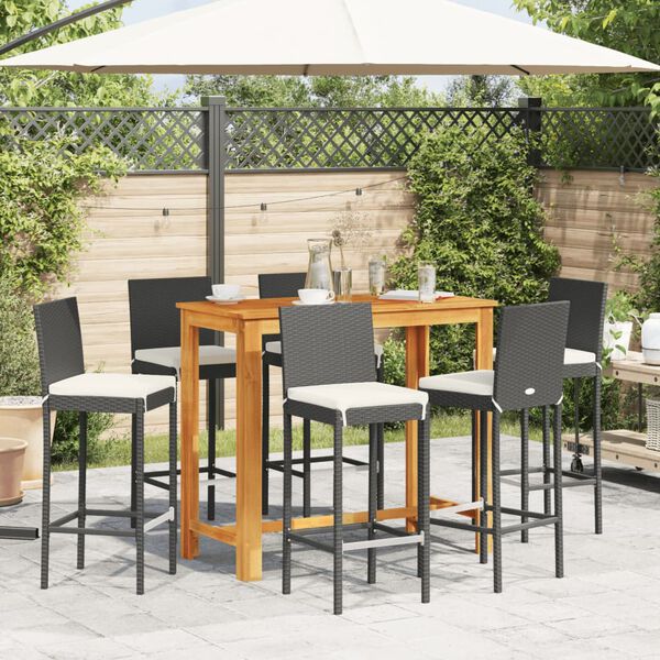 vidaXL Garden Bar Set Black PE rattan Removable Covers Garden Bar Set