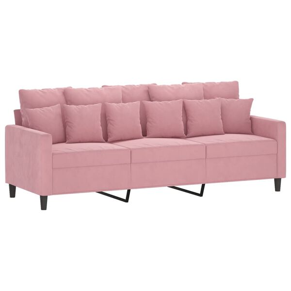 vidaXL 3-seater Sofa Pink Velvet (100% polyester), metal, textilene