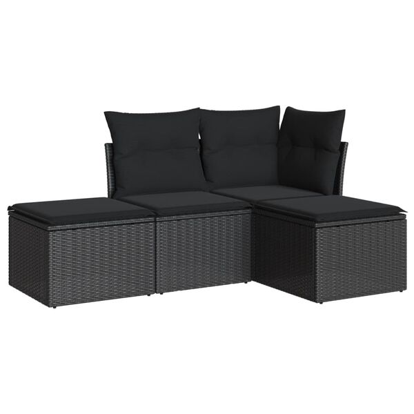 vidaXL Garden Sofa Set Black PE rattan, powder-coated steel 4 Piece Set