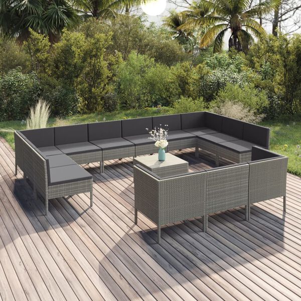 vidaXL Garden Lounge Set Grey PE rattan Large Removable Covers