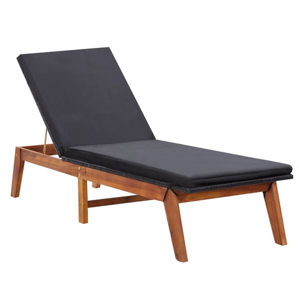 vidaXL Sunlounger Black and brown PE rattan Standard Height-Adjustable