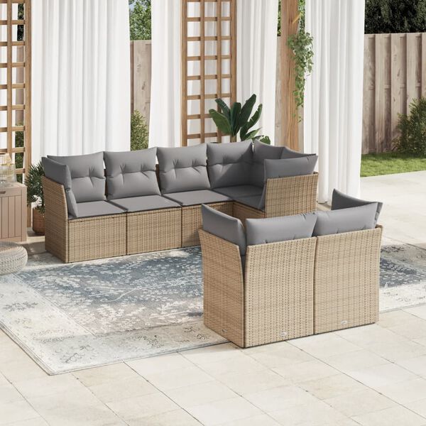 vidaXL Garden Sofa Set Beige PE rattan, Powder-coated steel, 100% polyester