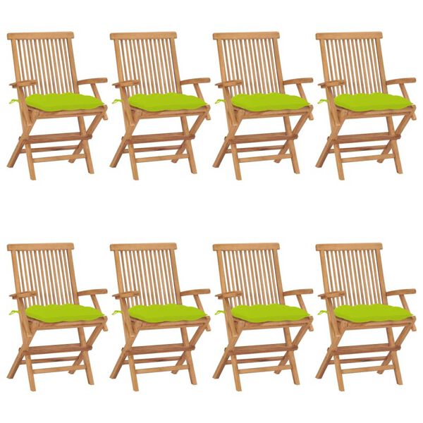 vidaXL Patio Chair Set of 8 Wooden with bright green cushions