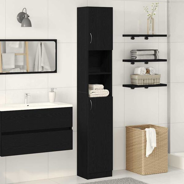 vidaXL Bathroom Cabinet Black oak Engineered wood Tall Bathroom Cabinet