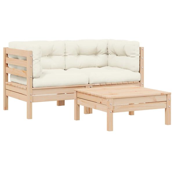 vidaXL Garden Lounge Set Set of 3 Cream, Natural Wood
