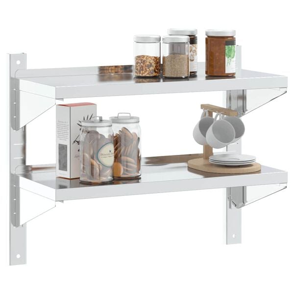 vidaXL Wall Shelf Silver Stainless Steel 29.5 x 11.8 x 23.6 in
