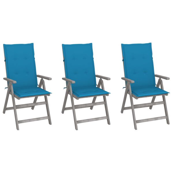 vidaXL Garden Chair Set of 3 Grey Solid acacia wood Standard Foldable